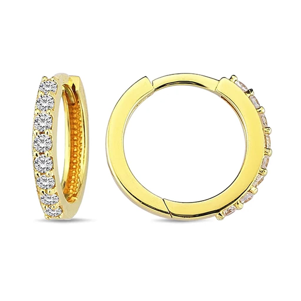 Дамски обеци халки от жълто злато 14 к. покрити с циркони