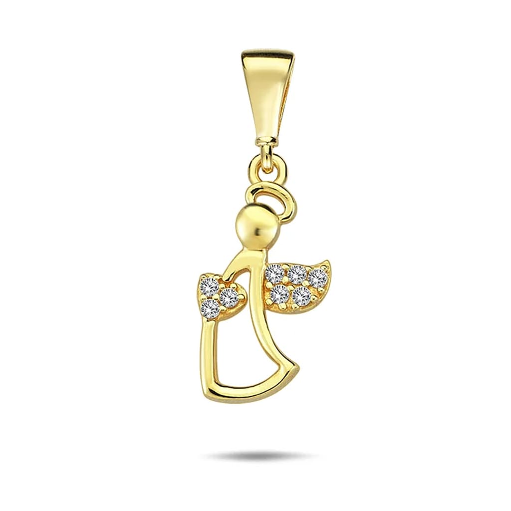 Висулка с форма ангелче от жълто злато 14 к. и камъни циркони
