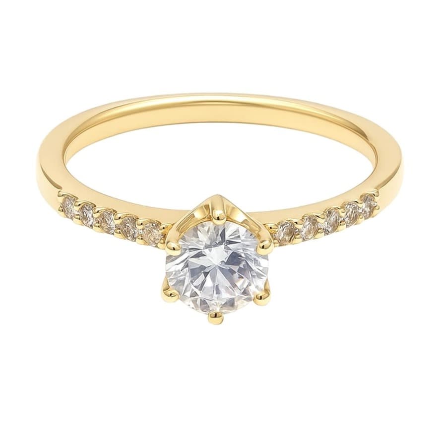 Годежен пръстен от жълто злато с цирконий