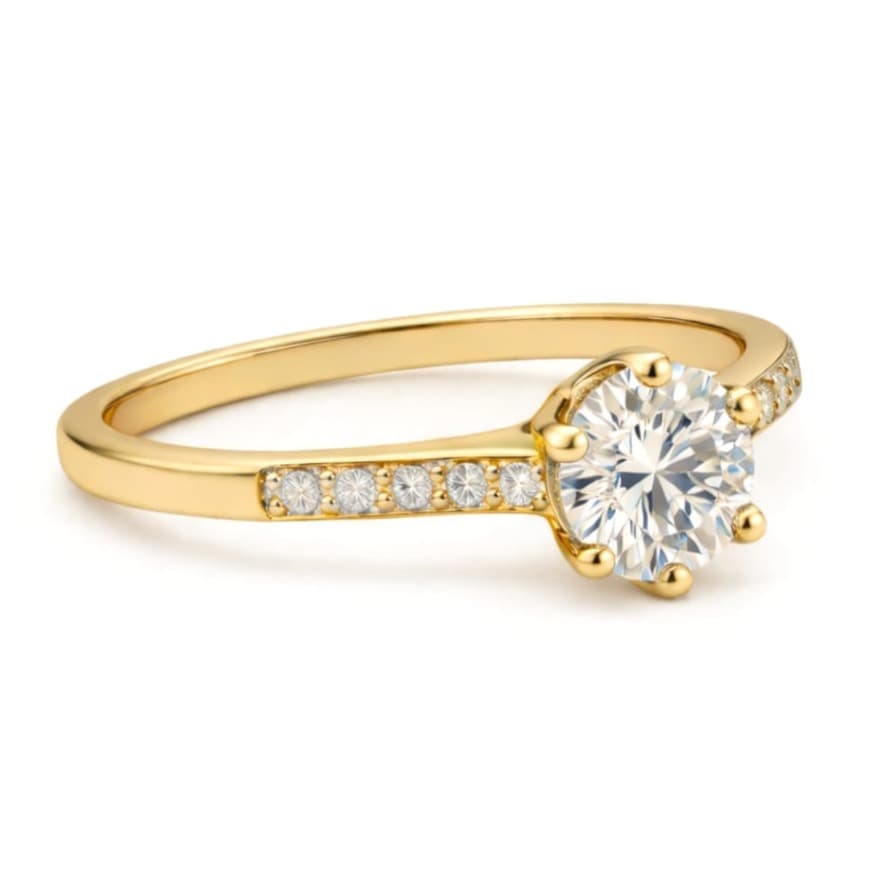 Годежен пръстен от жълто злато с цирконий