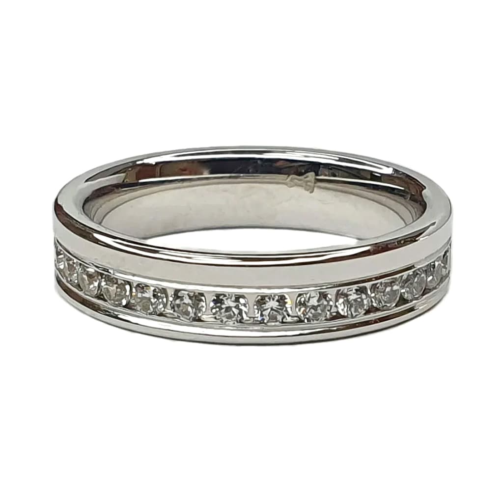 Брачна халка от бяло злато 14 к. с циркони