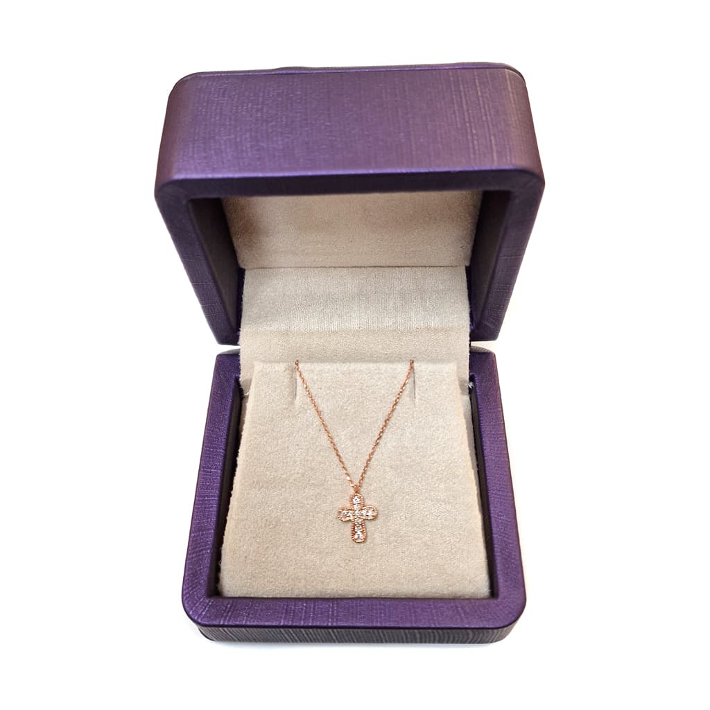 Кръст от розово злато 14 карата с диаманти