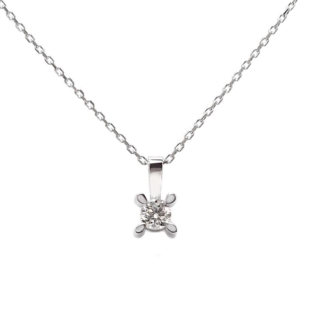 Дамско колие от бяло злато 14 карата с диамант