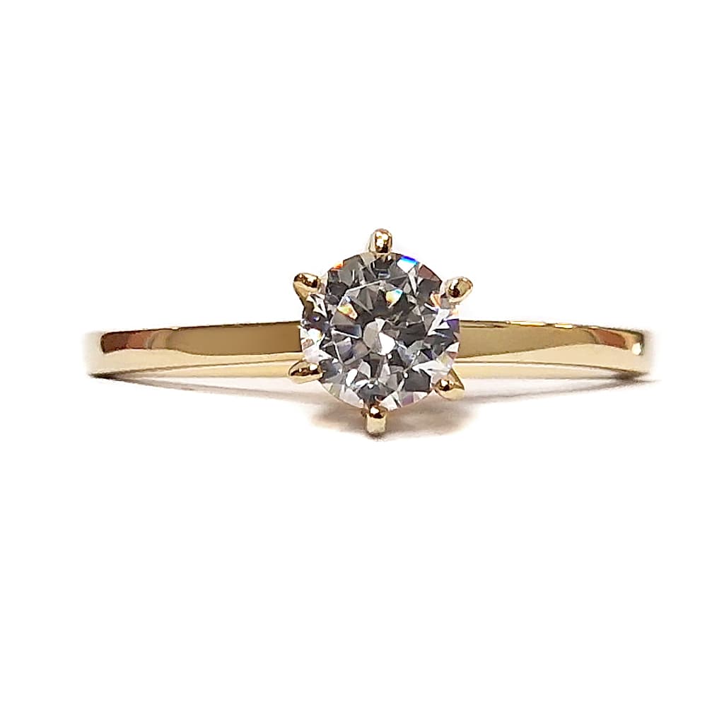 Годежен пръстен от жълто злато с цирконий