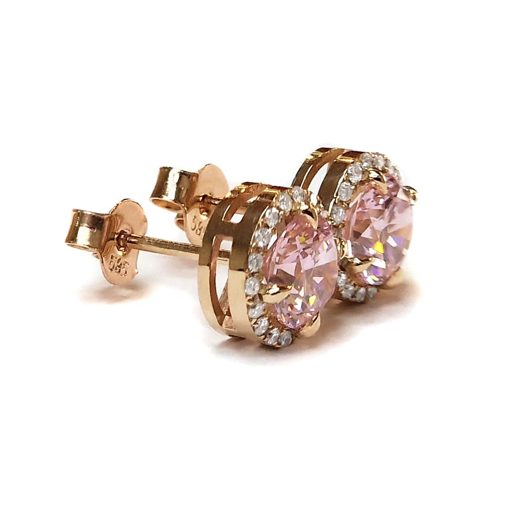 Обеци с розов топаз и диаманти от розово злато