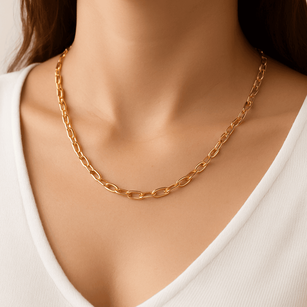 Златен синджир с елегантни овални звена от жълто злато 14 карата