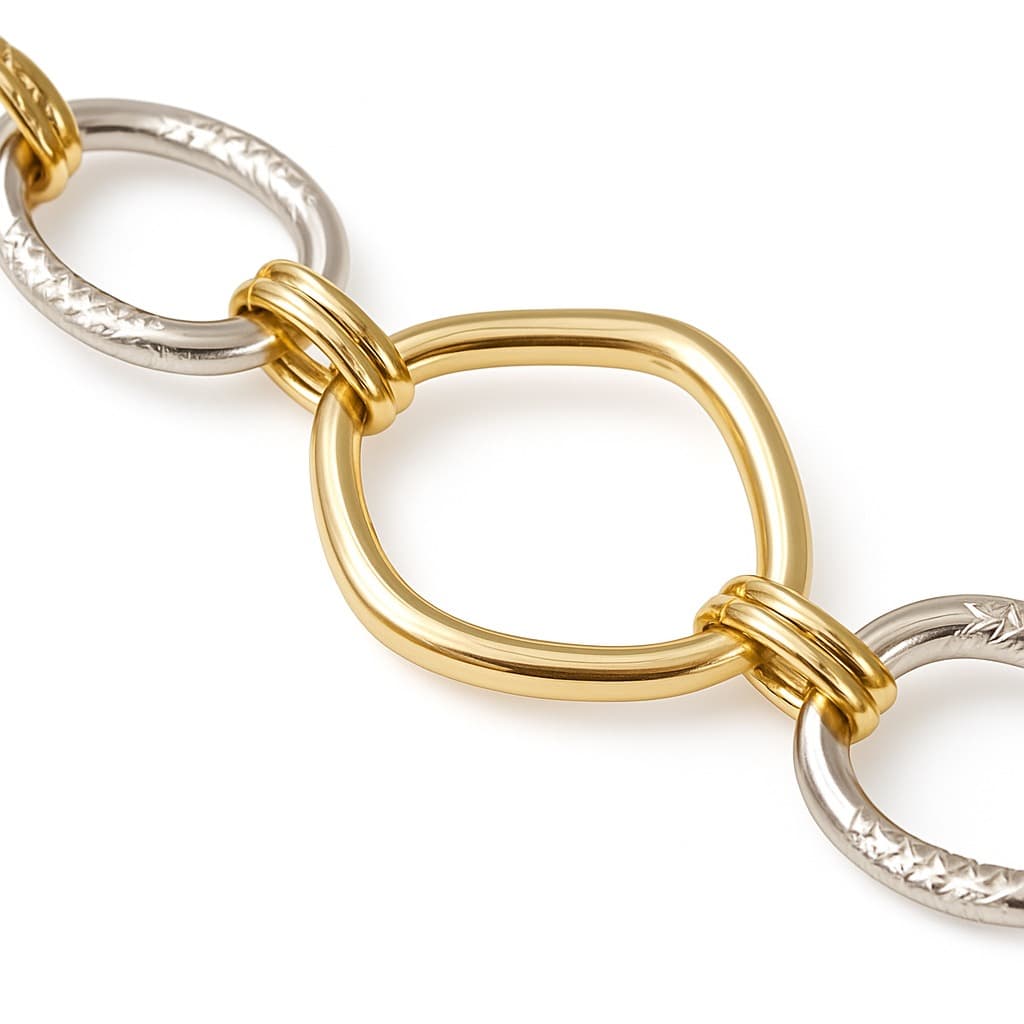 Дамска гривна от жълто и бяло злато - елегантен геометричен дизайн