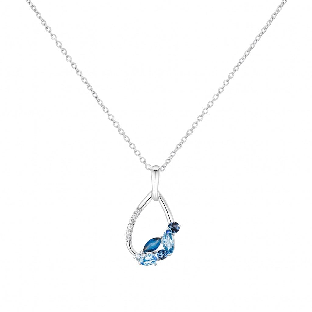 Колие от бяло злато с диаманти и син топаз 0,78 карата