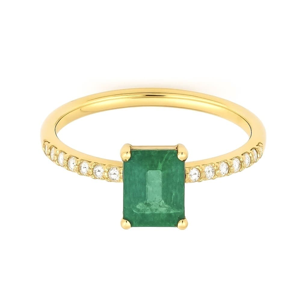 Дамски пръстен от 18 карата злато със смарагд и диаманти