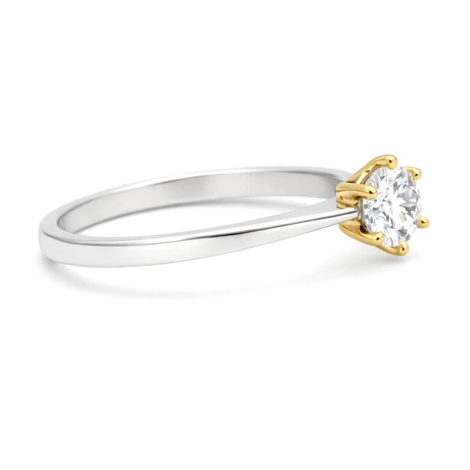 Годежен пръстен от бяло и жълто злато с цирконий