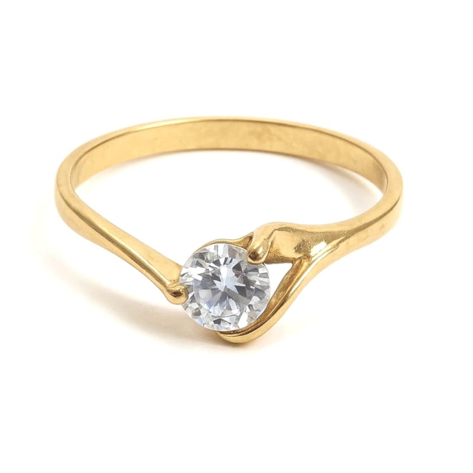 Годежен пръстен от жълто злато с цирконий