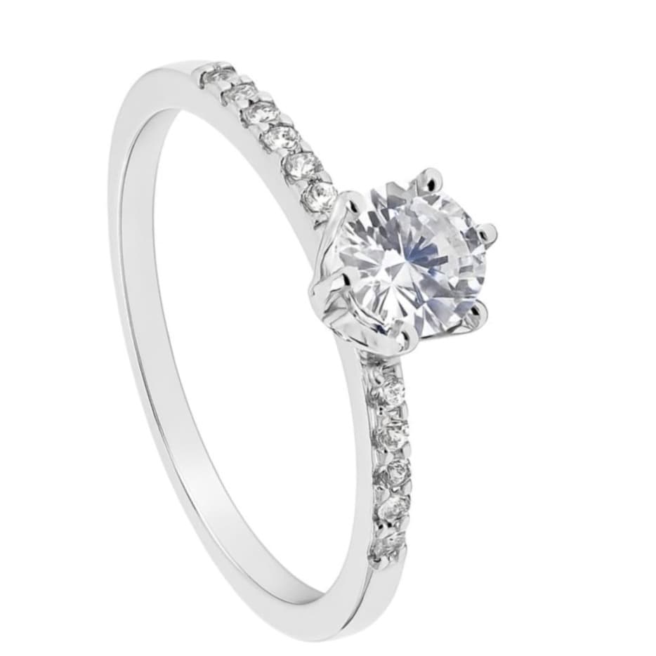 Годежен пръстен от бяло злато с цирконий